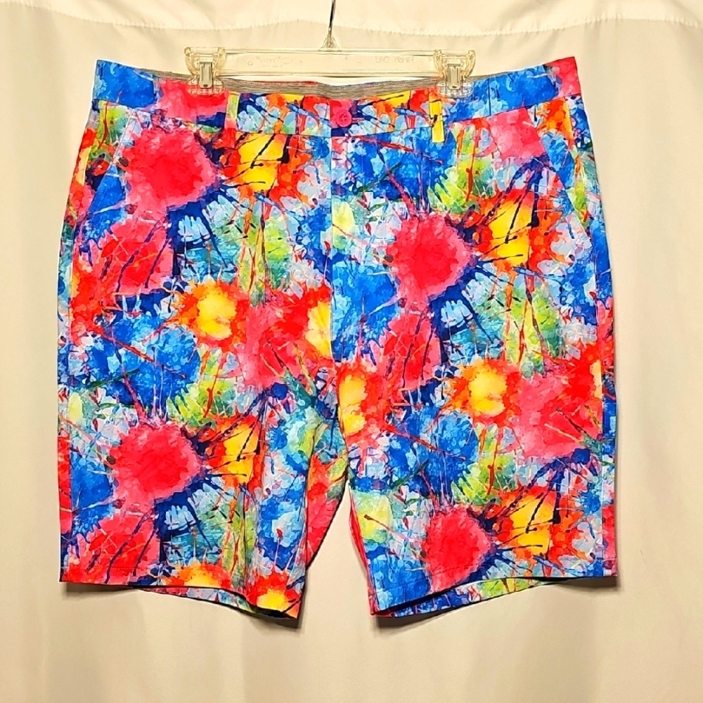 Hreski Mens "Explosion of Colors" Design Colorful Stretch Golf Shorts Size 40